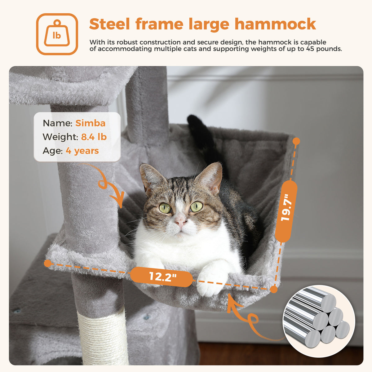 Tall Cat Tree with Dual Condos and Perches – Grey — detail 6