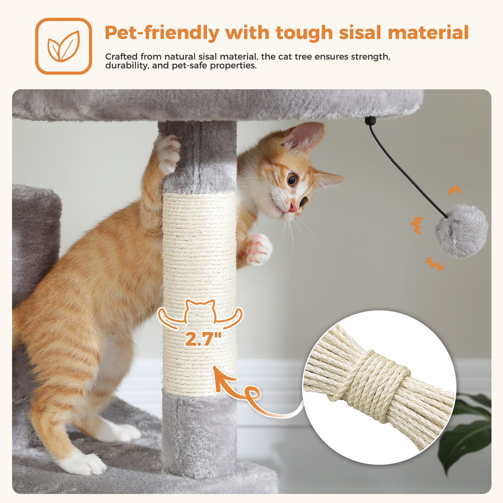 Tall Cat Tree with Dual Condos and Perches – Grey — detail 8
