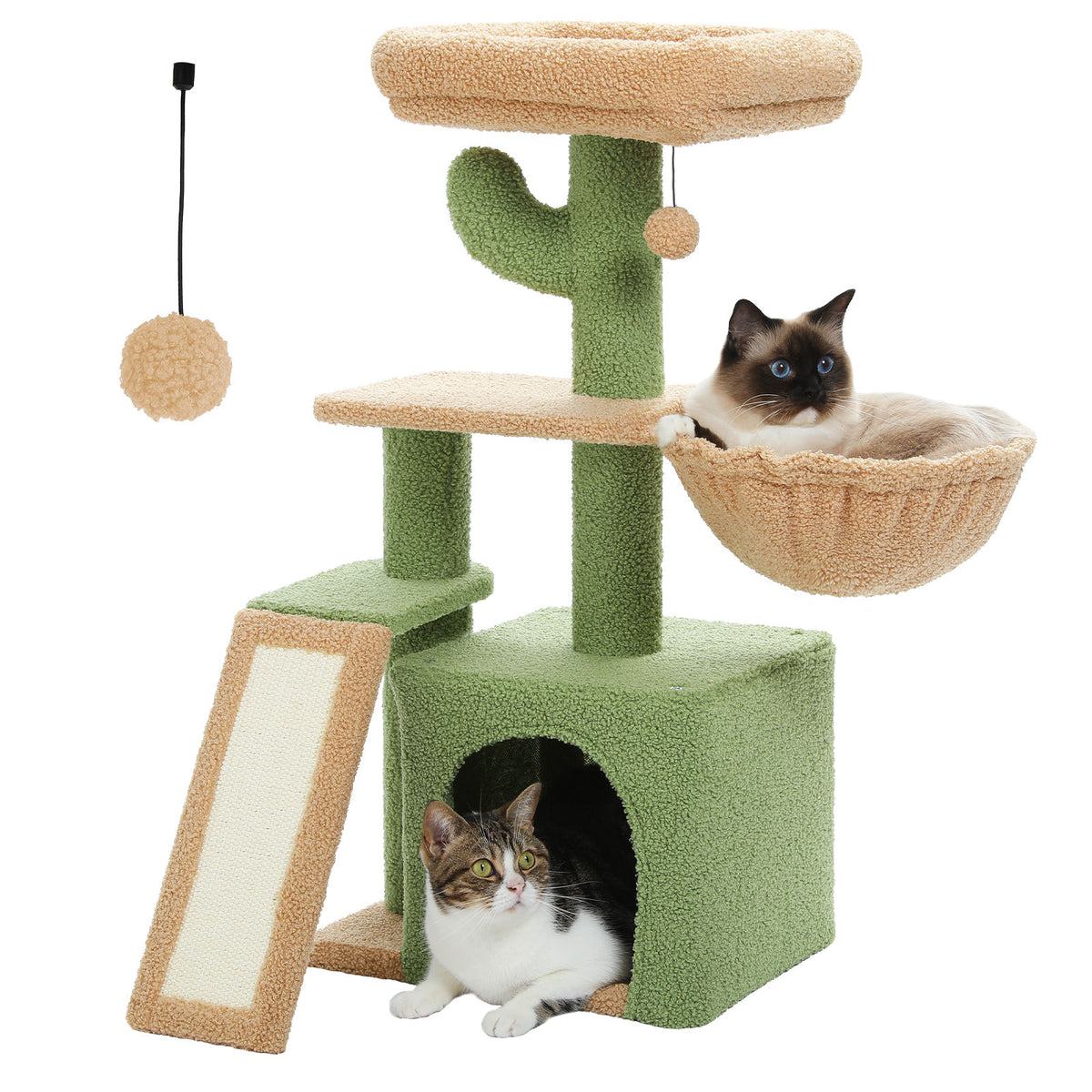 Cactus Cat Tree with Condo and Hammock – Green — detail 2