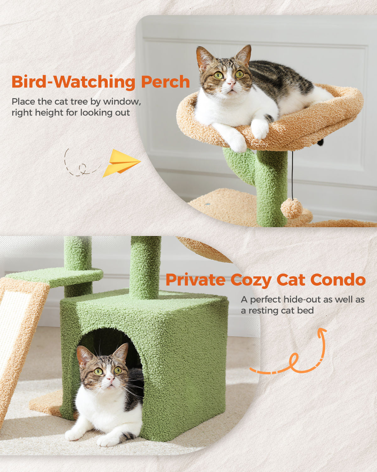 Cactus Cat Tree with Condo and Hammock – Green — detail 4