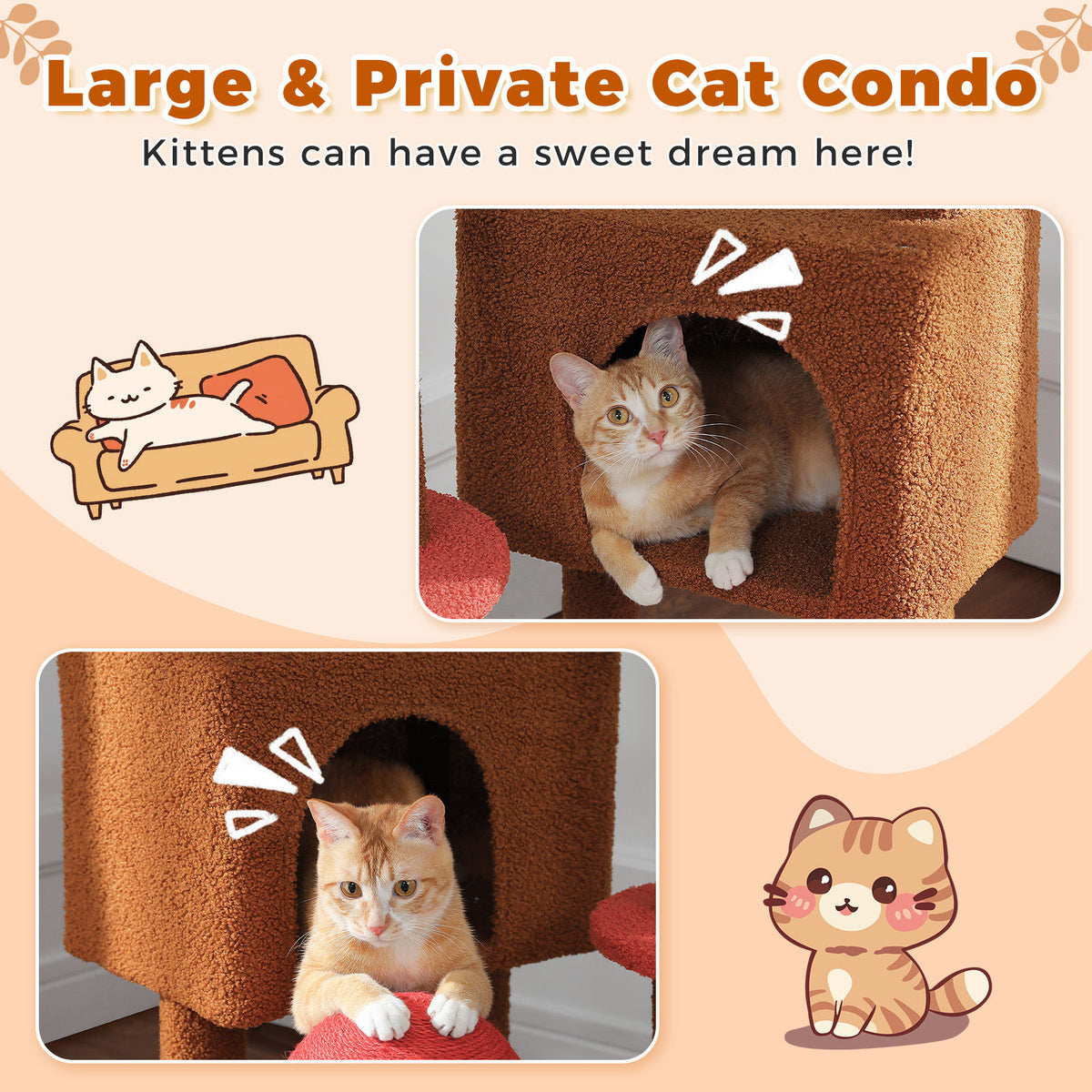 Floor-to-Ceiling Cat Tree with Two Hammocks – Brown — product view