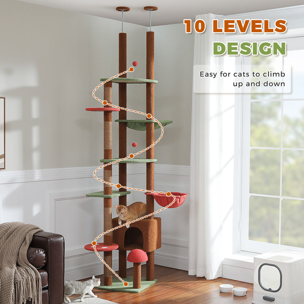 Floor-to-Ceiling Cat Tree with Two Hammocks – Brown — detail 2
