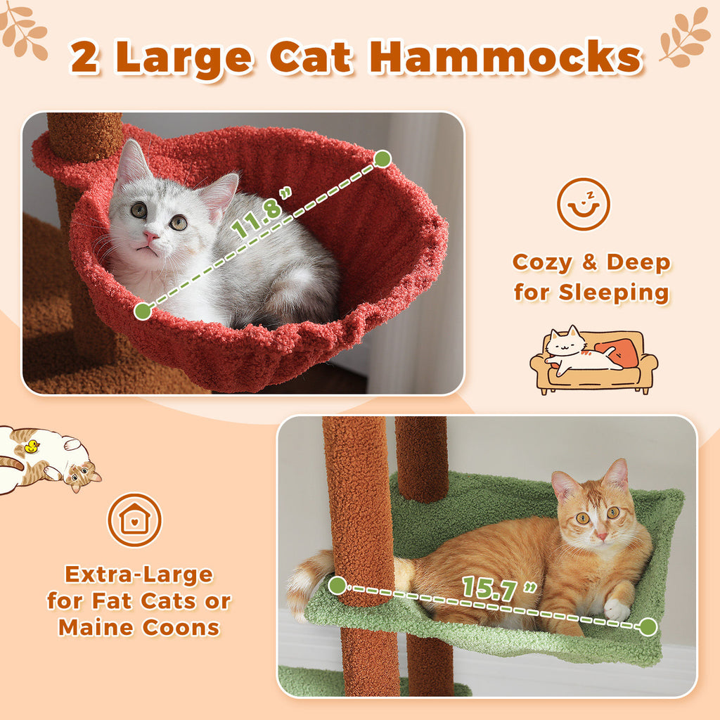Floor-to-Ceiling Cat Tree with Two Hammocks – Brown — detail 4