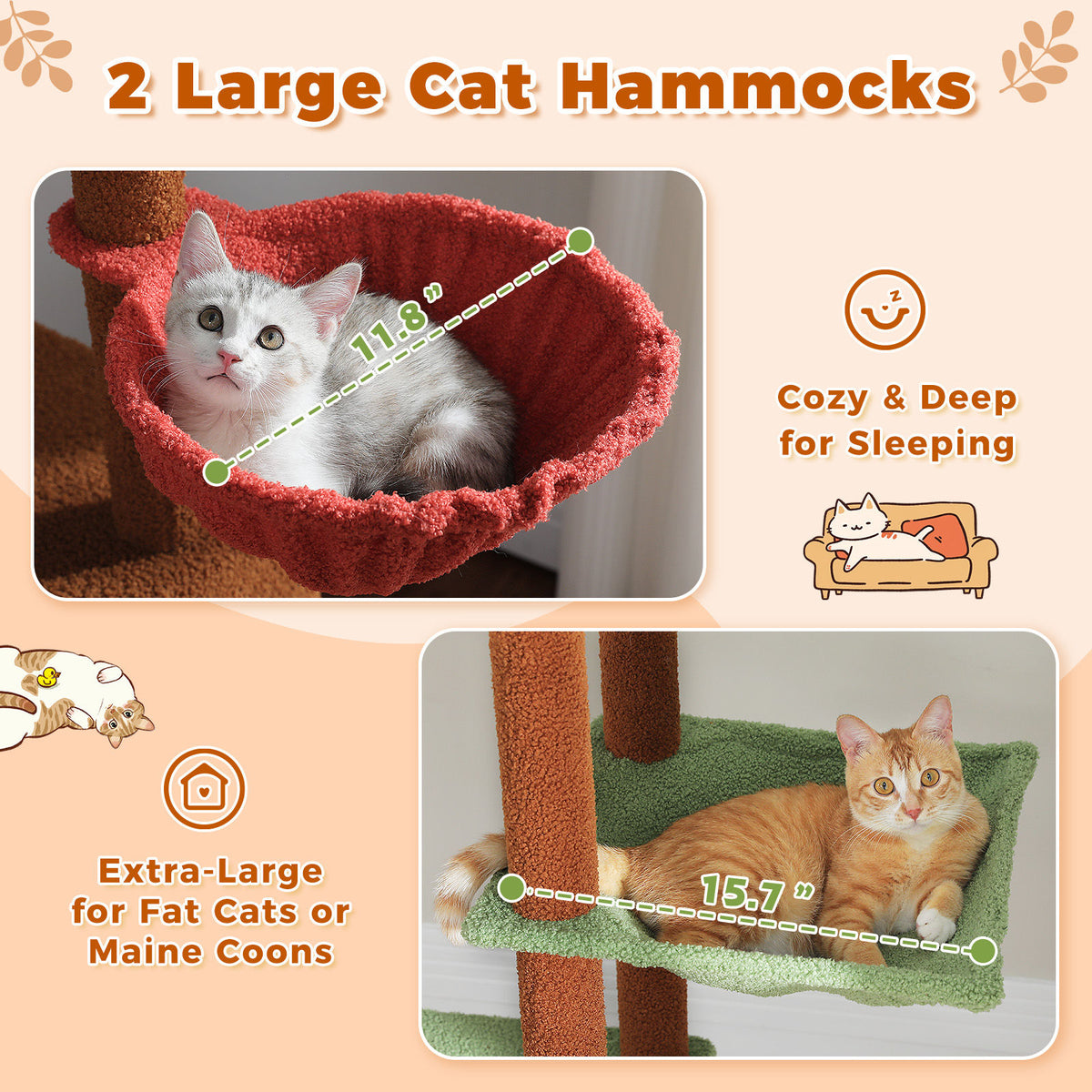 Floor-to-Ceiling Cat Tree with Two Hammocks – Brown — detail 4