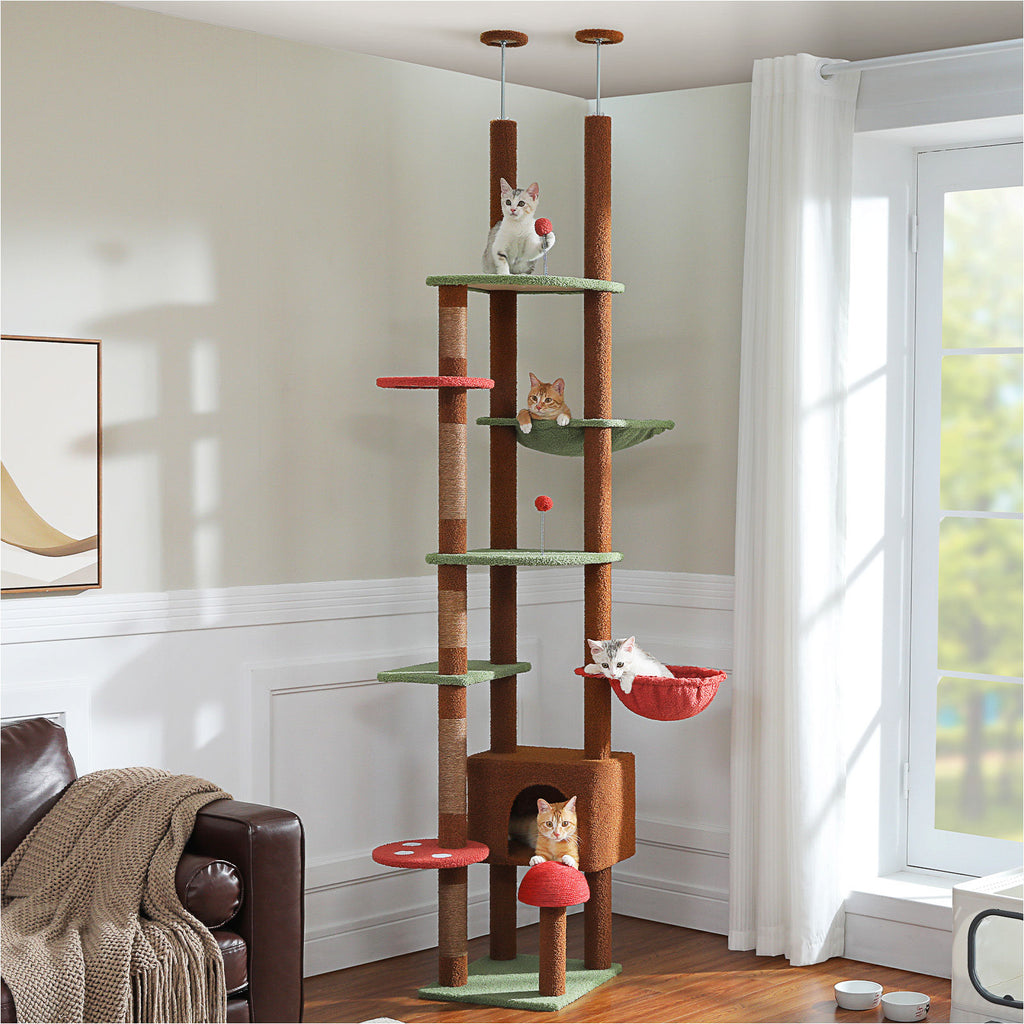 Floor-to-Ceiling Cat Tree with Two Hammocks – Brown — detail 5