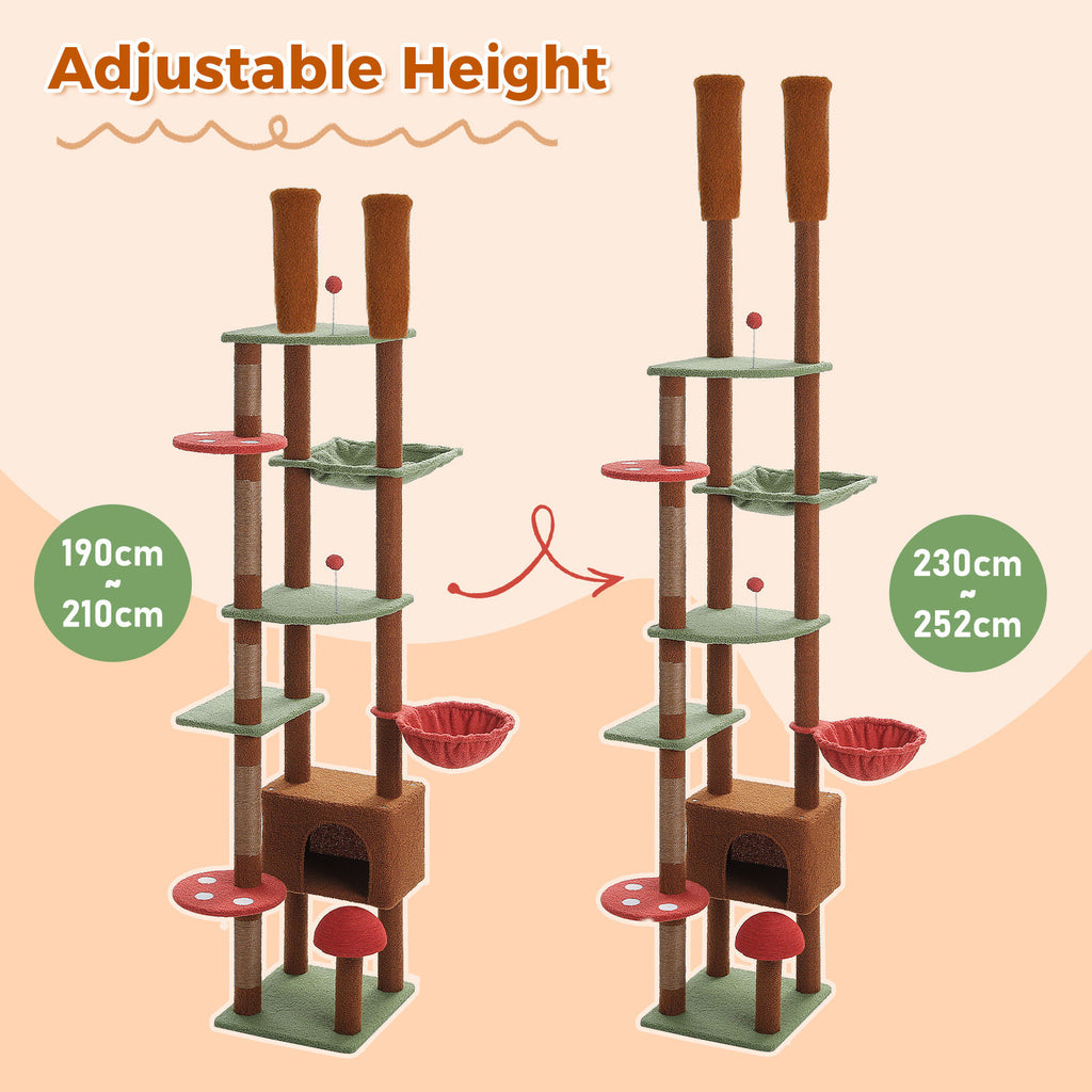 Floor-to-Ceiling Cat Tree with Two Hammocks – Brown — detail 8