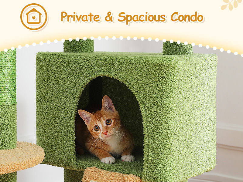 Floor-to-Ceiling Cat Tree with Two Hammocks – Green — product view