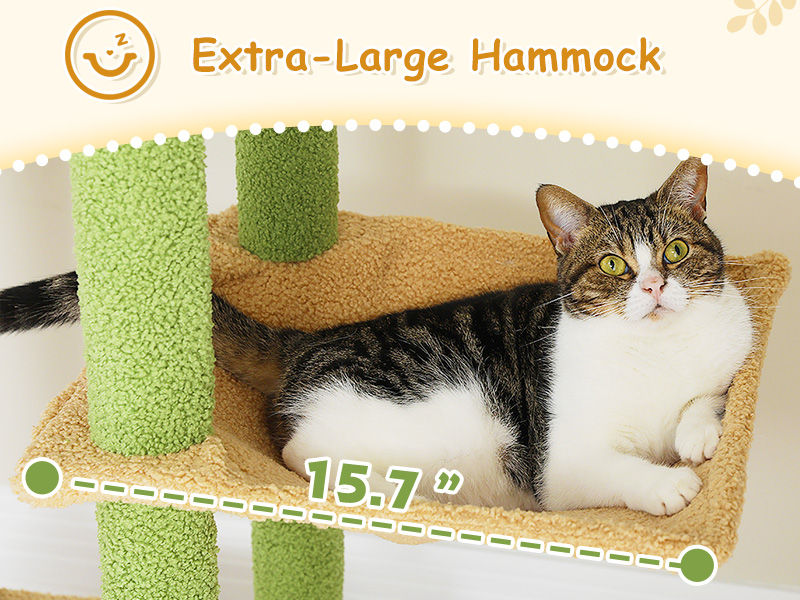 Floor-to-Ceiling Cat Tree with Two Hammocks – Green — detail 2