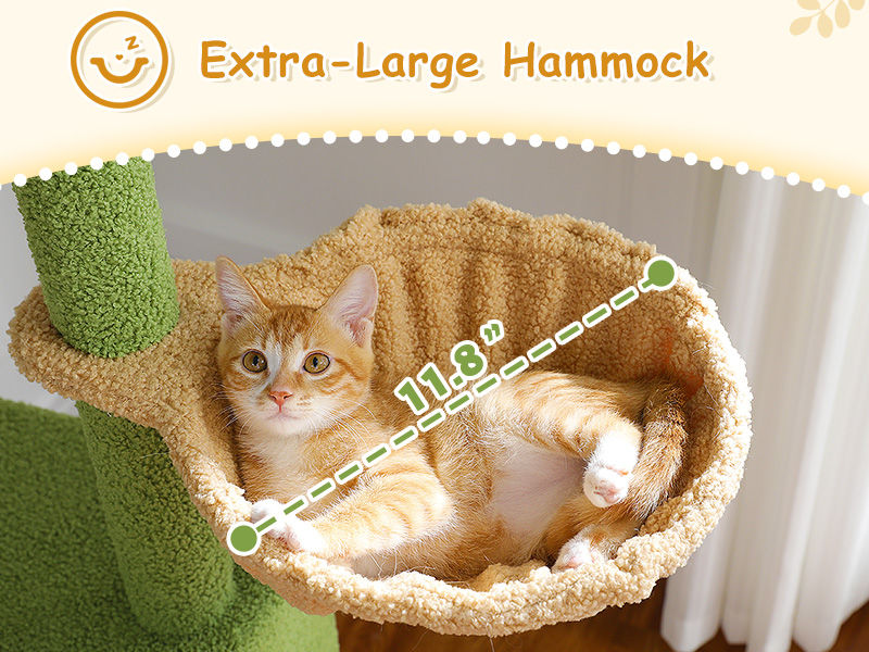 Floor-to-Ceiling Cat Tree with Two Hammocks – Green — detail 5