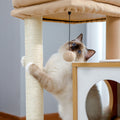 Wood Cat Tree with Dual Condos and Scratching Ramp – Beige — product view