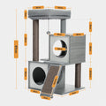 Wood Cat Tree with Dual Condos and Scratching Ramp – Grey — product view