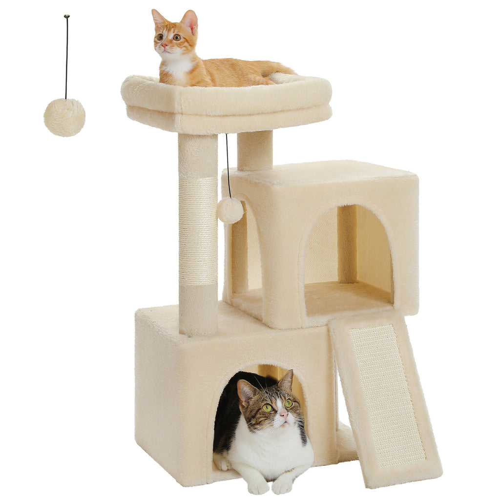 Compact Cat Tree with Dual Condos – Beige — product view