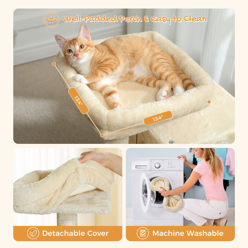 Compact Cat Tree with Dual Condos – Beige — detail 4