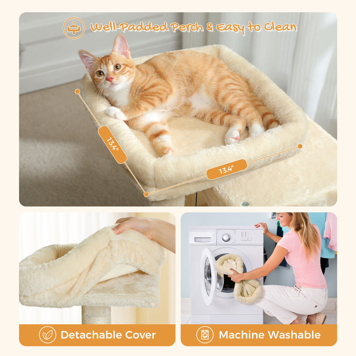 Compact Cat Tree with Dual Condos – Beige — detail 4