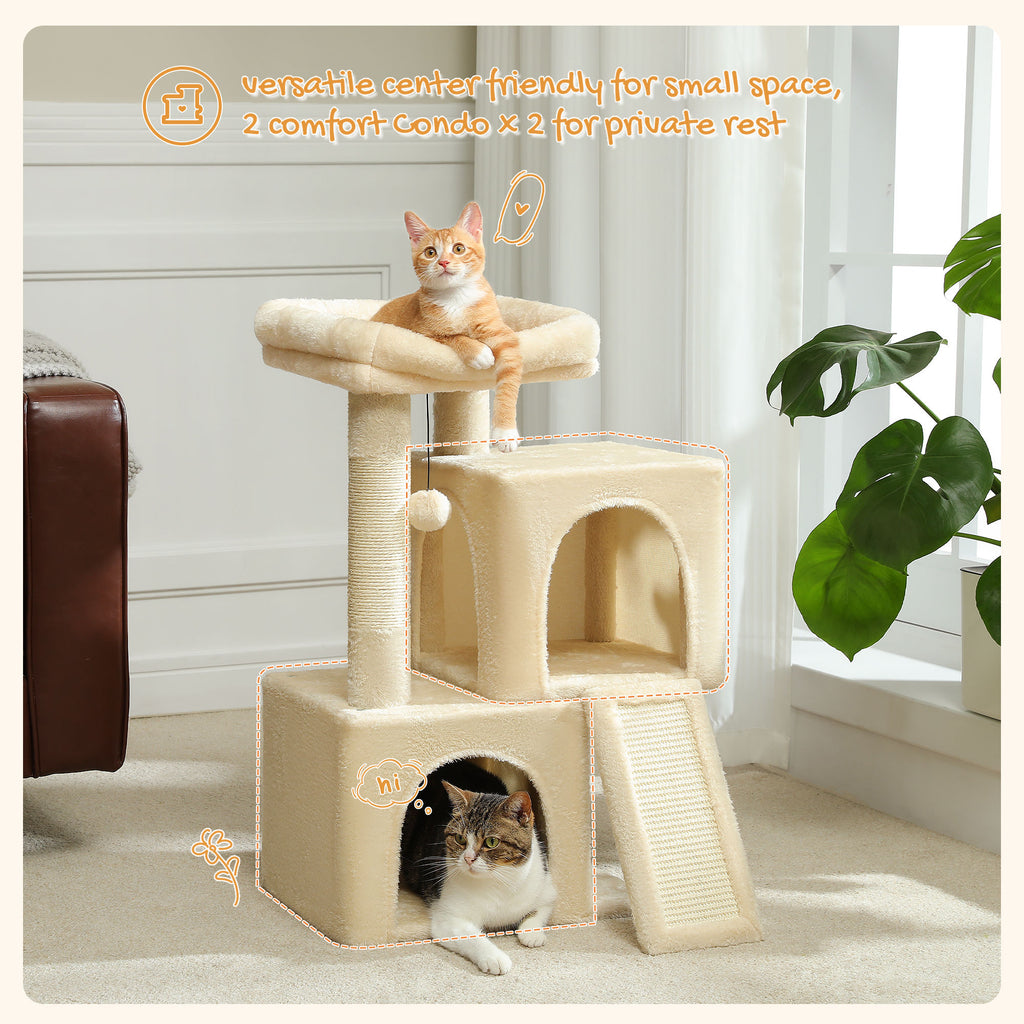 Compact Cat Tree with Dual Condos – Beige — detail 5