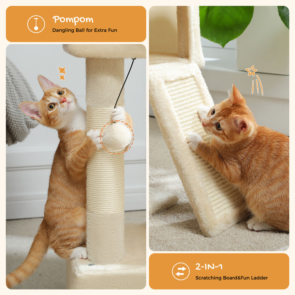 Compact Cat Tree with Dual Condos – Beige — detail 6