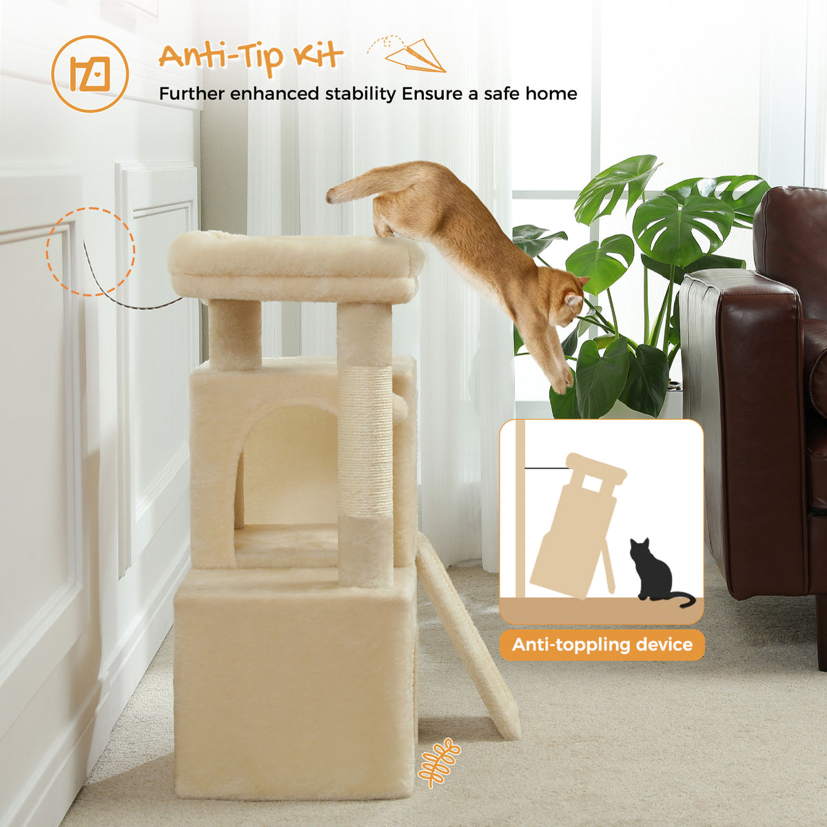 Compact Cat Tree with Dual Condos – Beige — detail 7