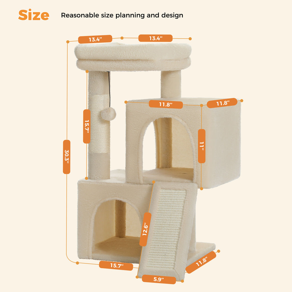 Compact Cat Tree with Dual Condos – Beige — detail 8