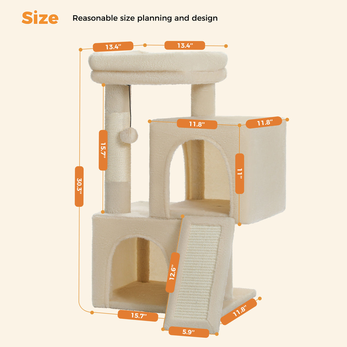 Compact Cat Tree with Dual Condos – Beige — detail 8