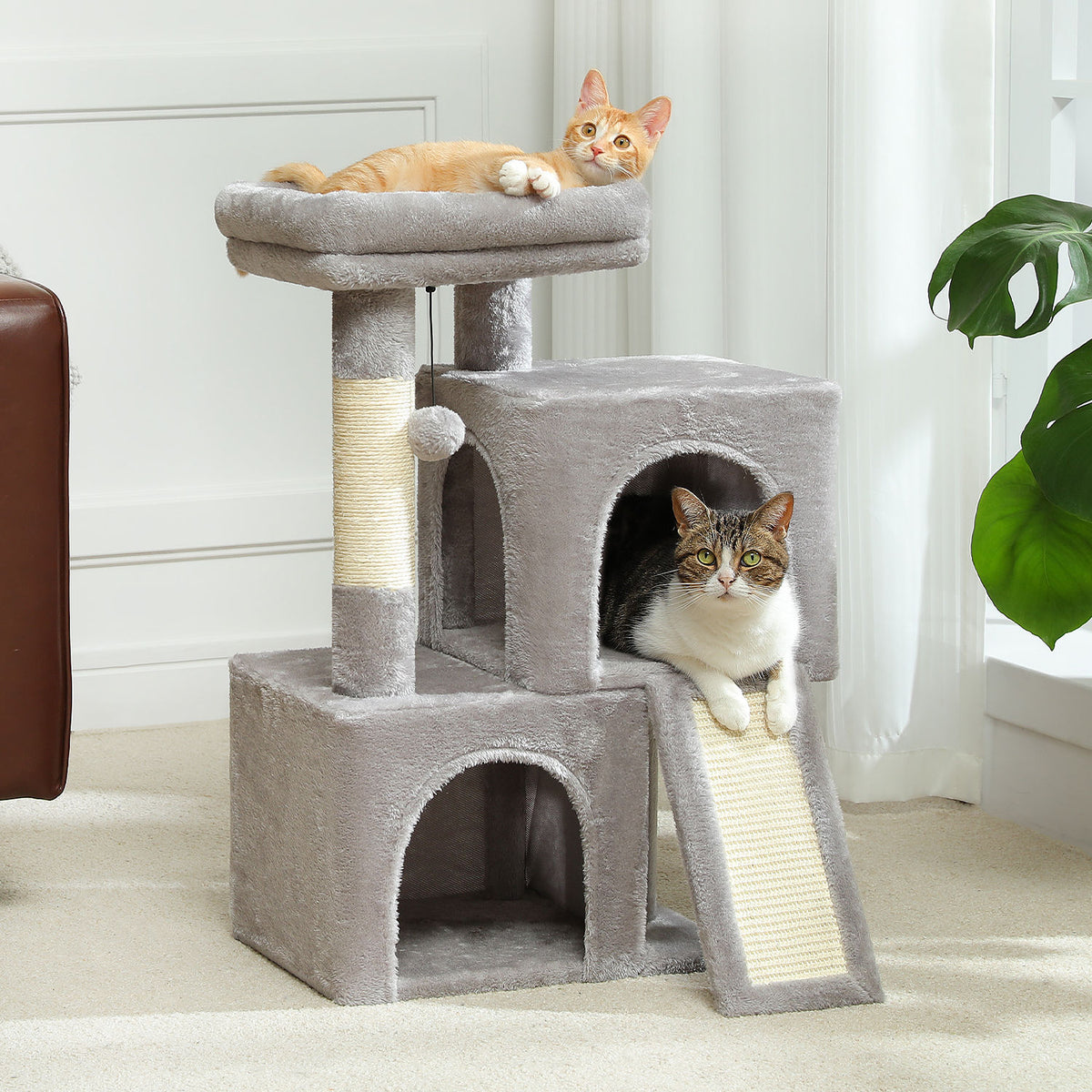 Compact Cat Tree with Dual Condos – Grey — product view