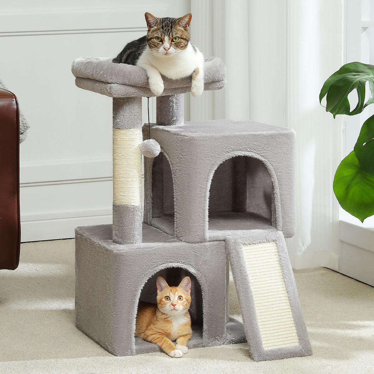Compact Cat Tree with Dual Condos – Grey — detail 2