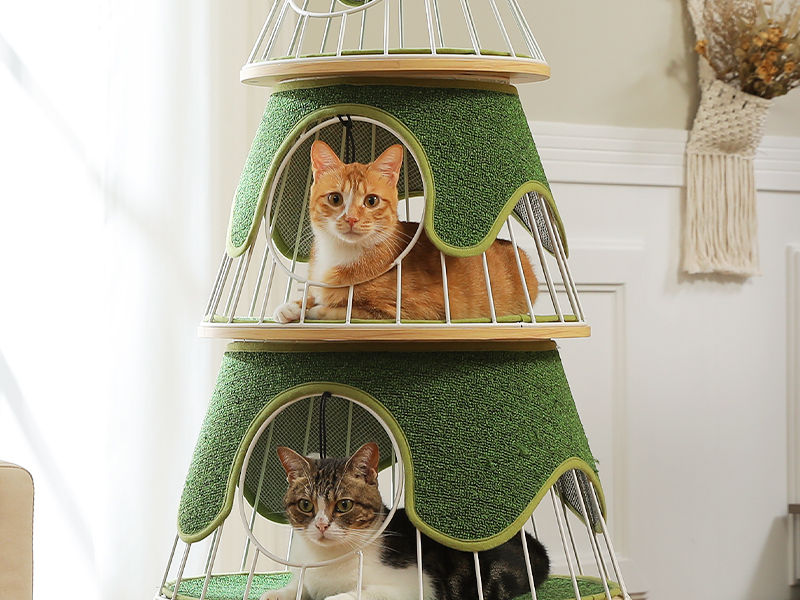 Tree-Shaped Cat Tower with Three Condos – Green — detail 6