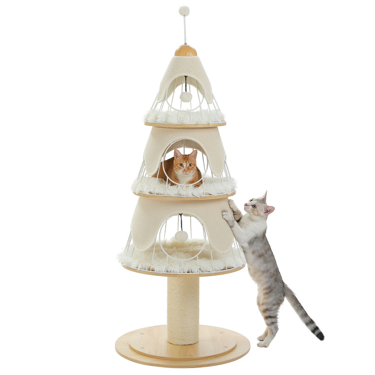 Tree-Shaped Cat Tower with Three Condos – White — product view