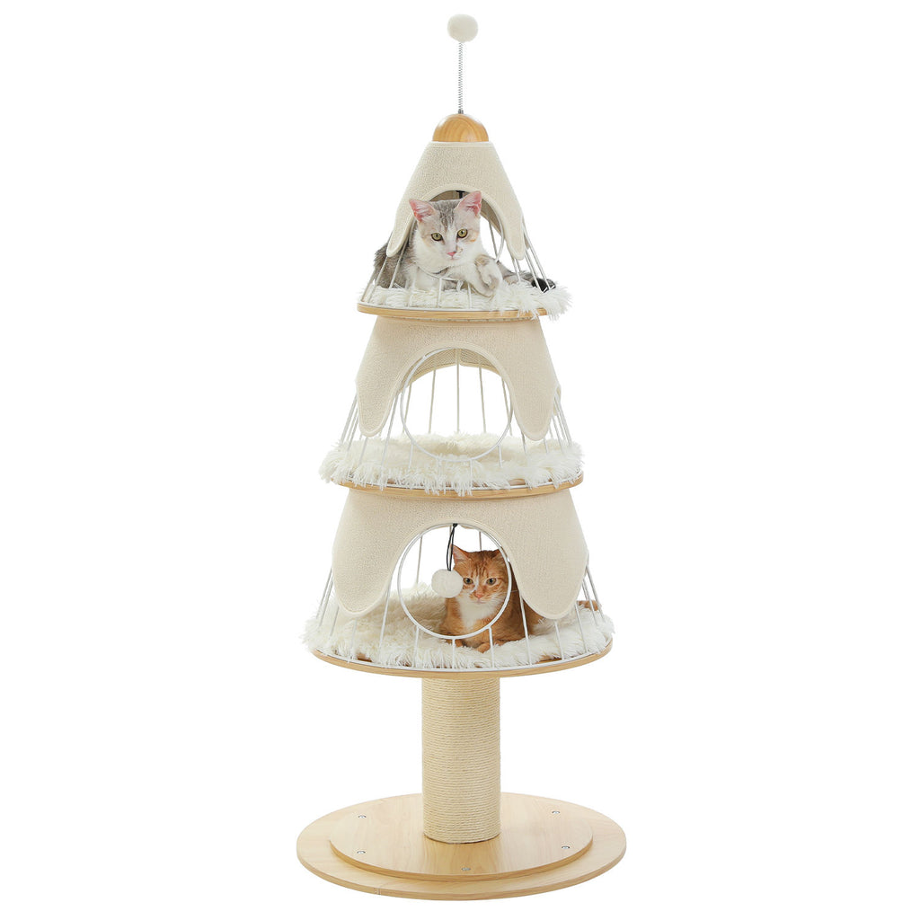 Tree-Shaped Cat Tower with Three Condos – White — detail 2