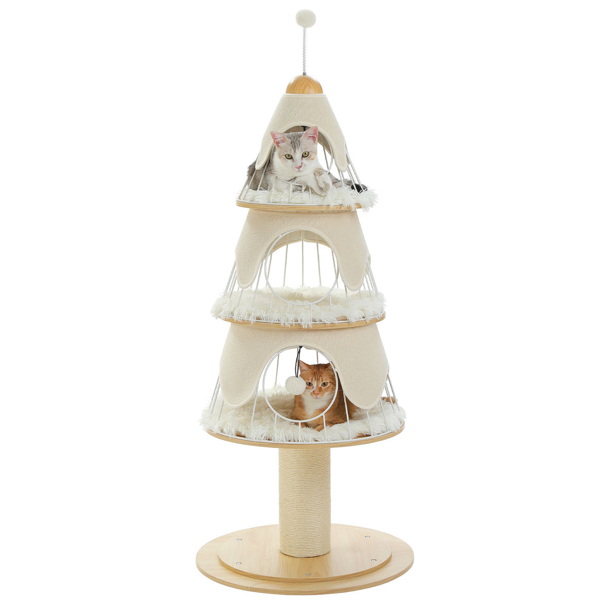Tree-Shaped Cat Tower with Three Condos – White — detail 2