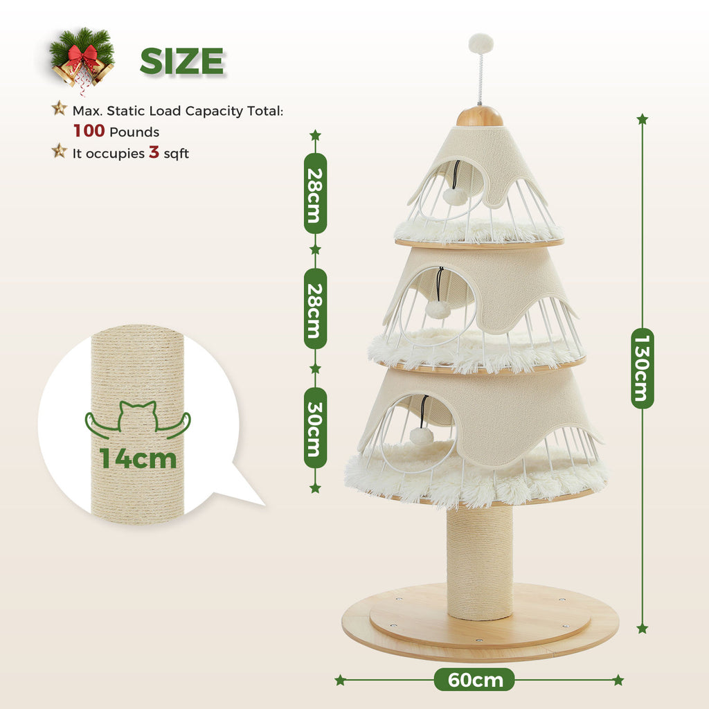 Tree-Shaped Cat Tower with Three Condos – White — detail 3