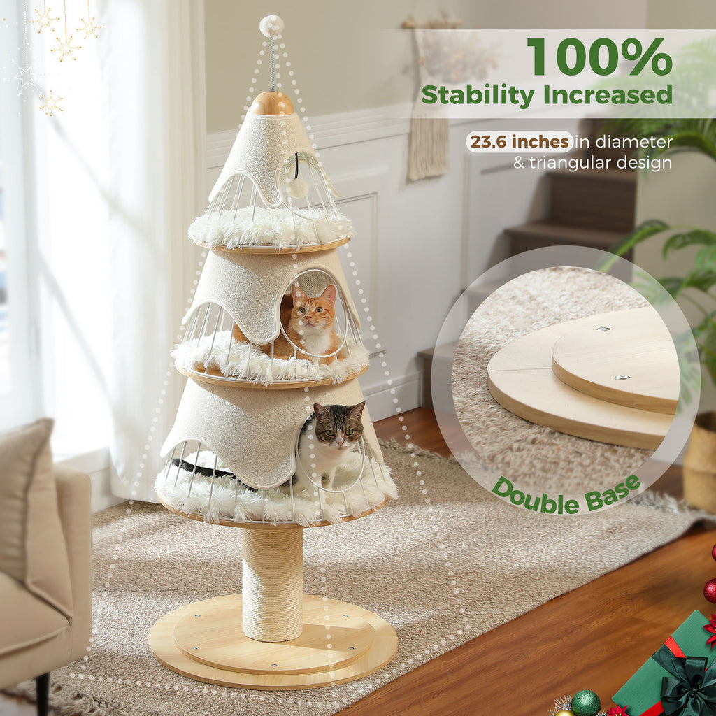 Tree-Shaped Cat Tower with Three Condos – White — detail 4
