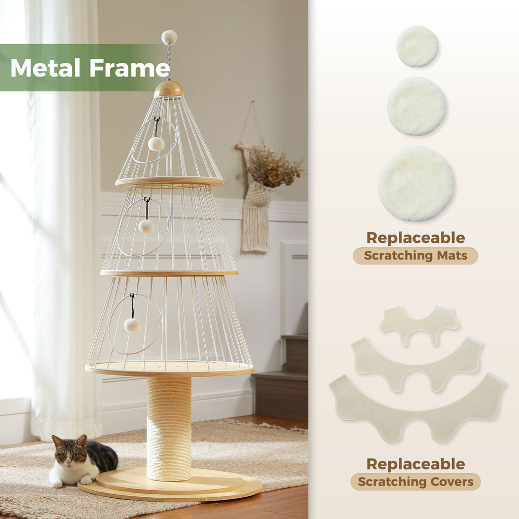 Tree-Shaped Cat Tower with Three Condos – White — detail 5