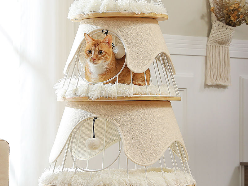 Tree-Shaped Cat Tower with Three Condos – White — detail 6