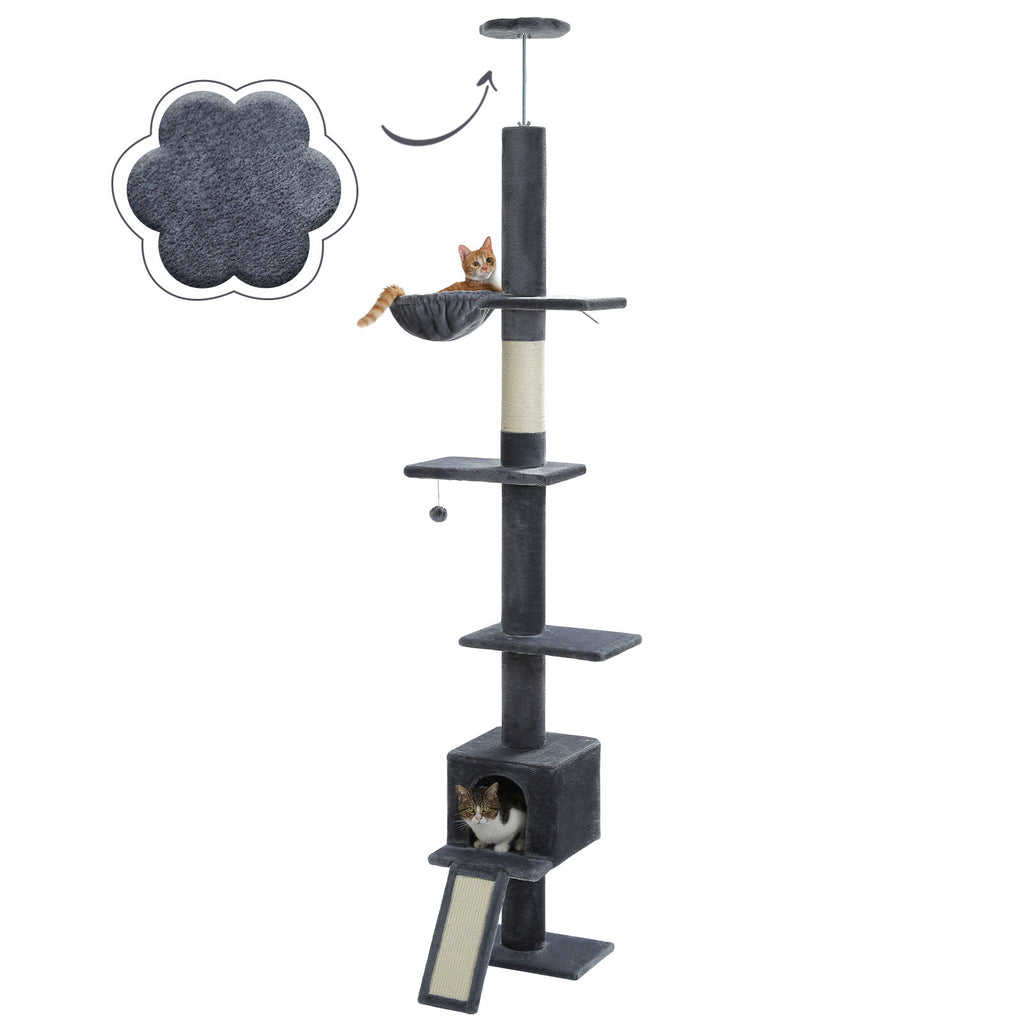 Floor-to-Ceiling Cat Tree with Condo and Ramp – Dark Grey — product view