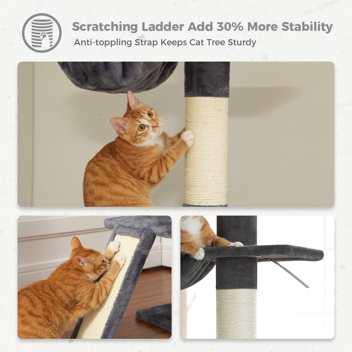 Floor-to-Ceiling Cat Tree with Condo and Ramp – Dark Grey — detail 3