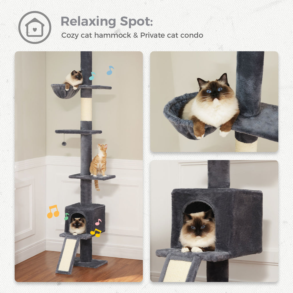 Floor-to-Ceiling Cat Tree with Condo and Ramp – Dark Grey — detail 4