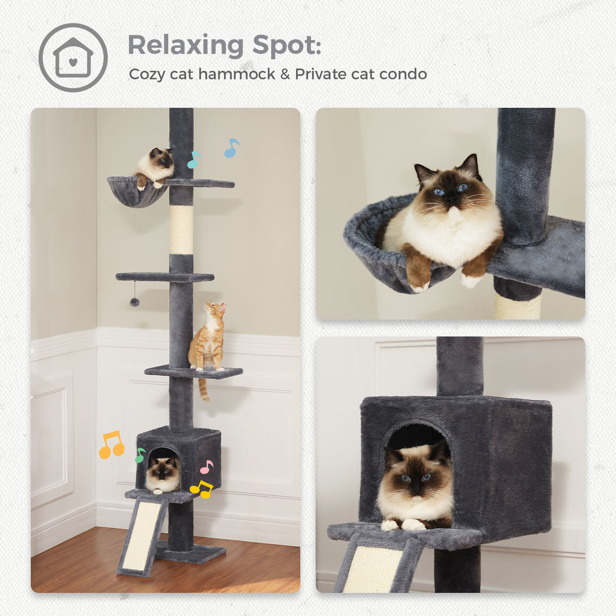 Floor-to-Ceiling Cat Tree with Condo and Ramp – Dark Grey — detail 4