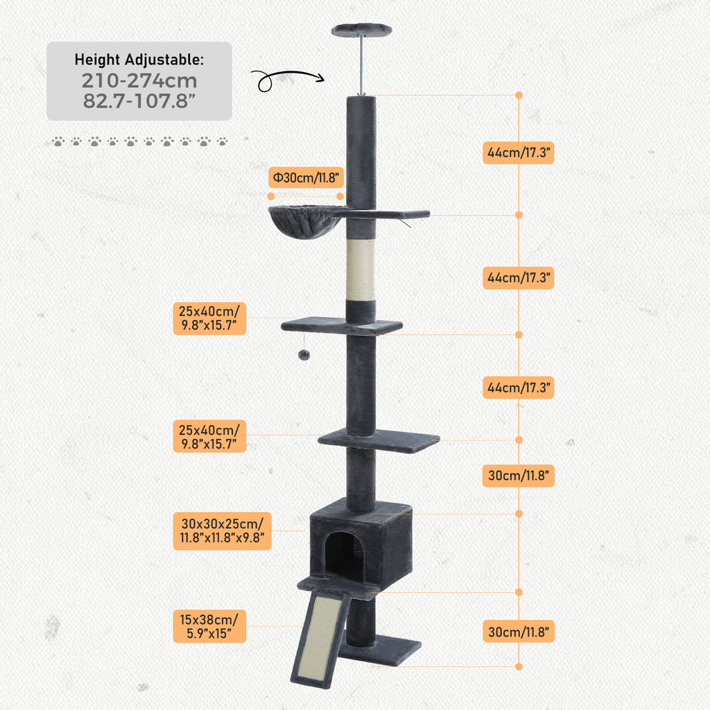 Floor-to-Ceiling Cat Tree with Condo and Ramp – Dark Grey — detail 5