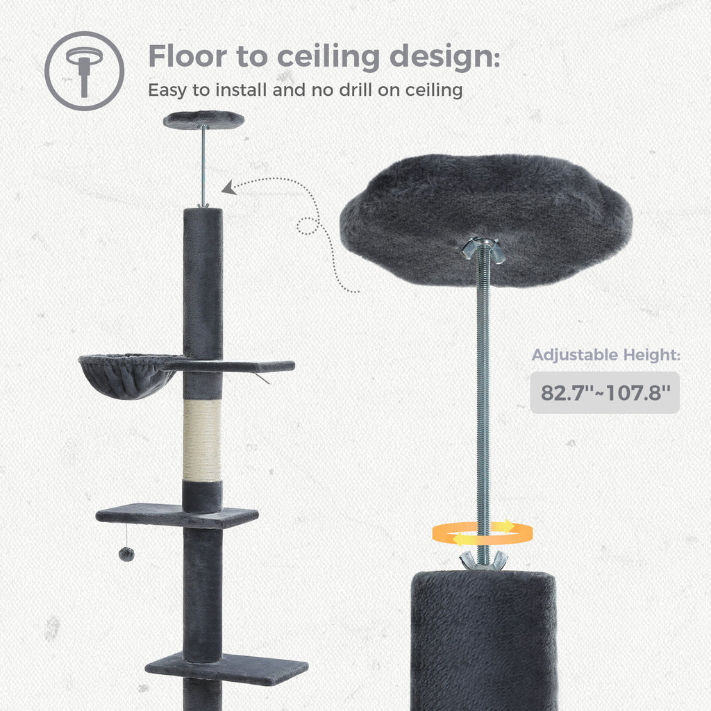 Floor-to-Ceiling Cat Tree with Condo and Ramp – Dark Grey — detail 6