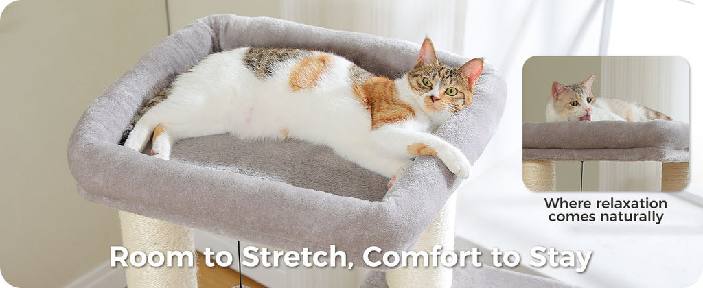 Cat Tree with Dual Condos and Wide Perch – Grey — product view