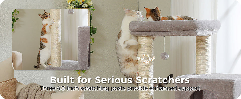 Cat Tree with Dual Condos and Wide Perch – Grey — detail 3