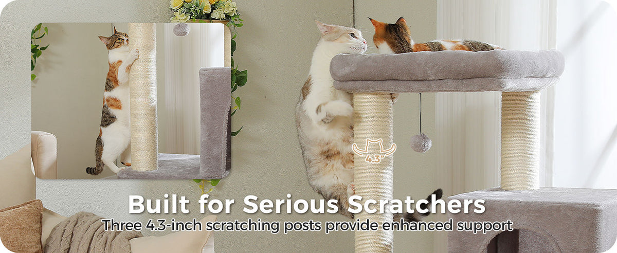 Cat Tree with Dual Condos and Wide Perch – Grey — detail 3