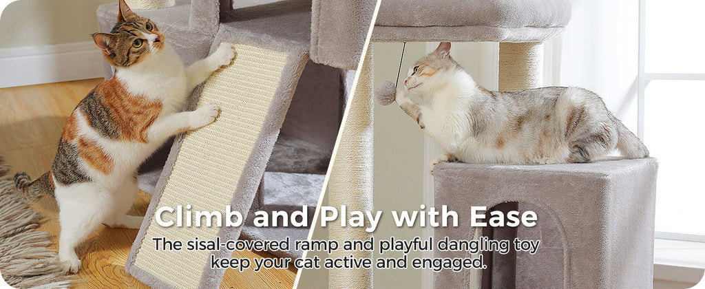 Cat Tree with Dual Condos and Wide Perch – Grey — detail 4