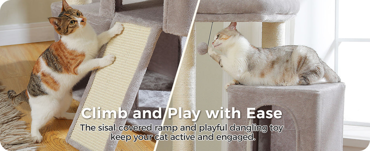 Cat Tree with Dual Condos and Wide Perch – Grey — detail 4