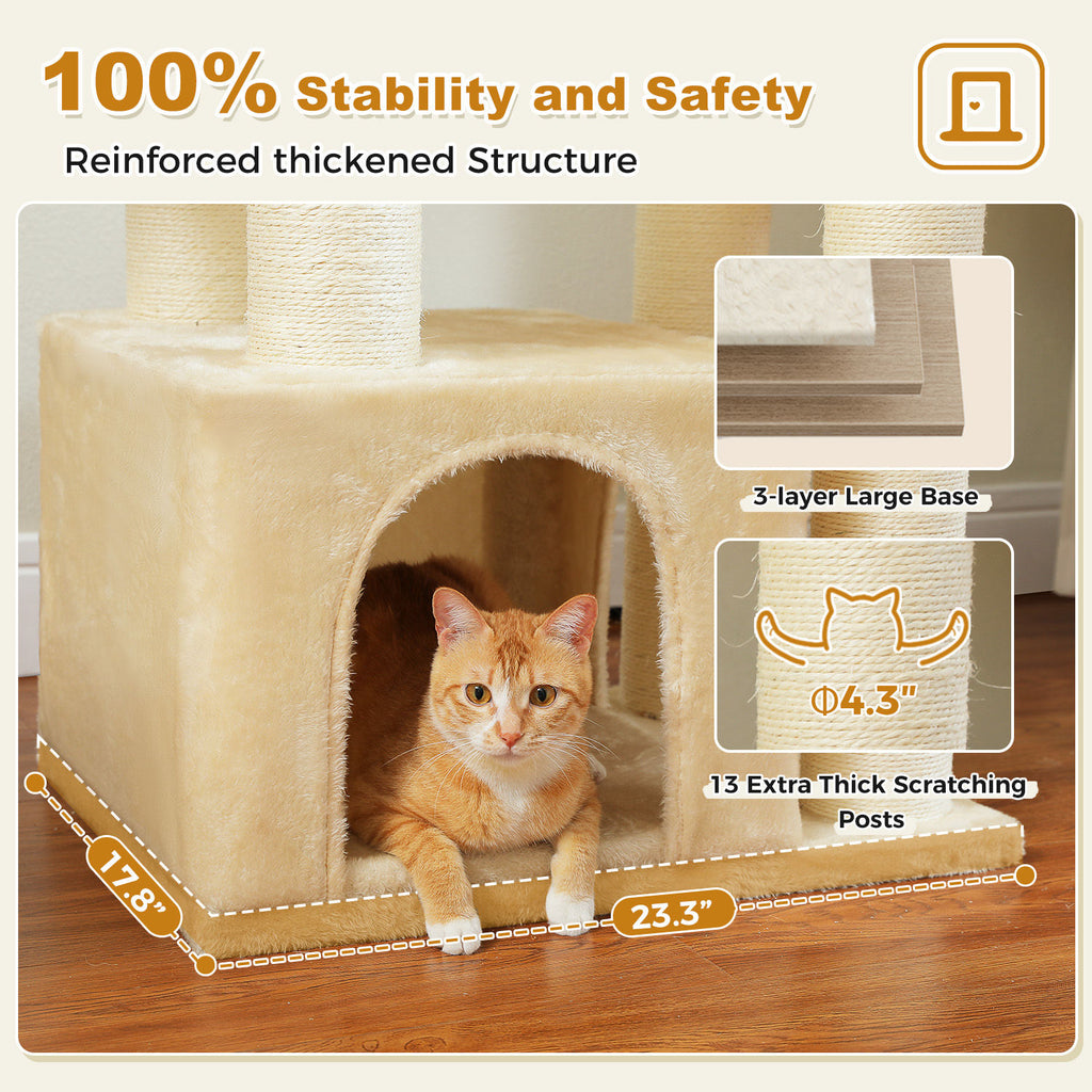 Large Cat Tree with Three Hammocks – Beige — detail 4