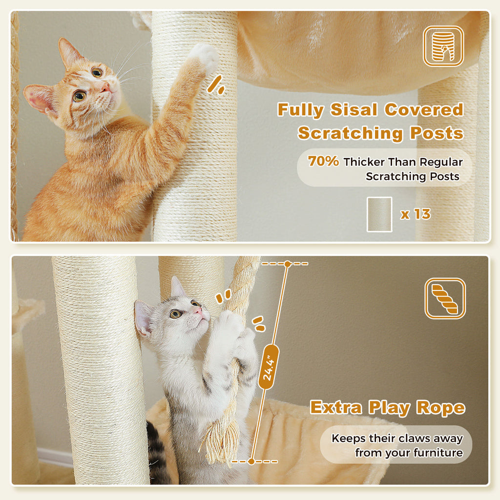Large Cat Tree with Three Hammocks – Beige — detail 5