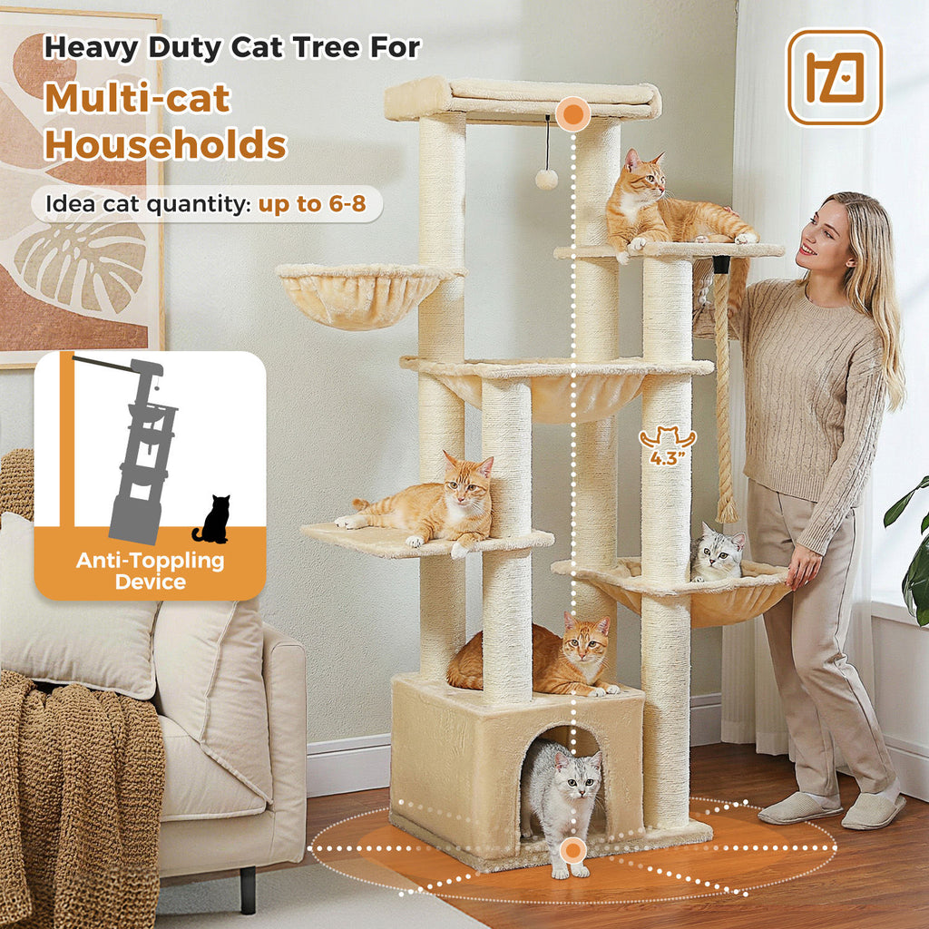 Large Cat Tree with Three Hammocks – Beige — detail 6