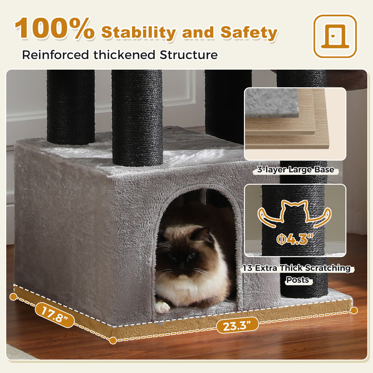 Large Cat Tree with Three Hammocks – Black — detail 4