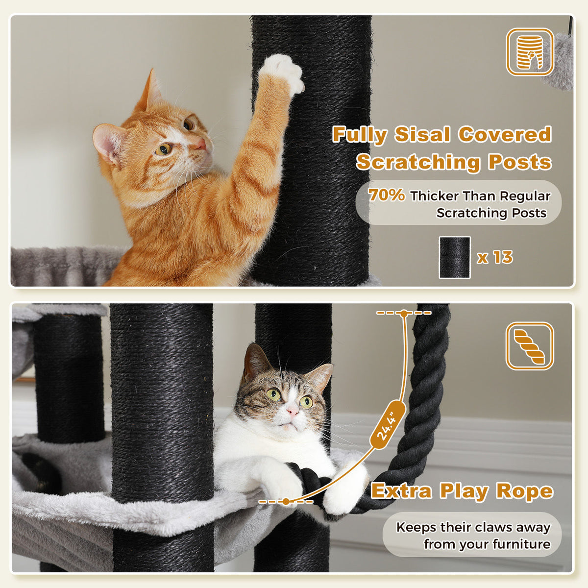 Large Cat Tree with Three Hammocks – Black — detail 5