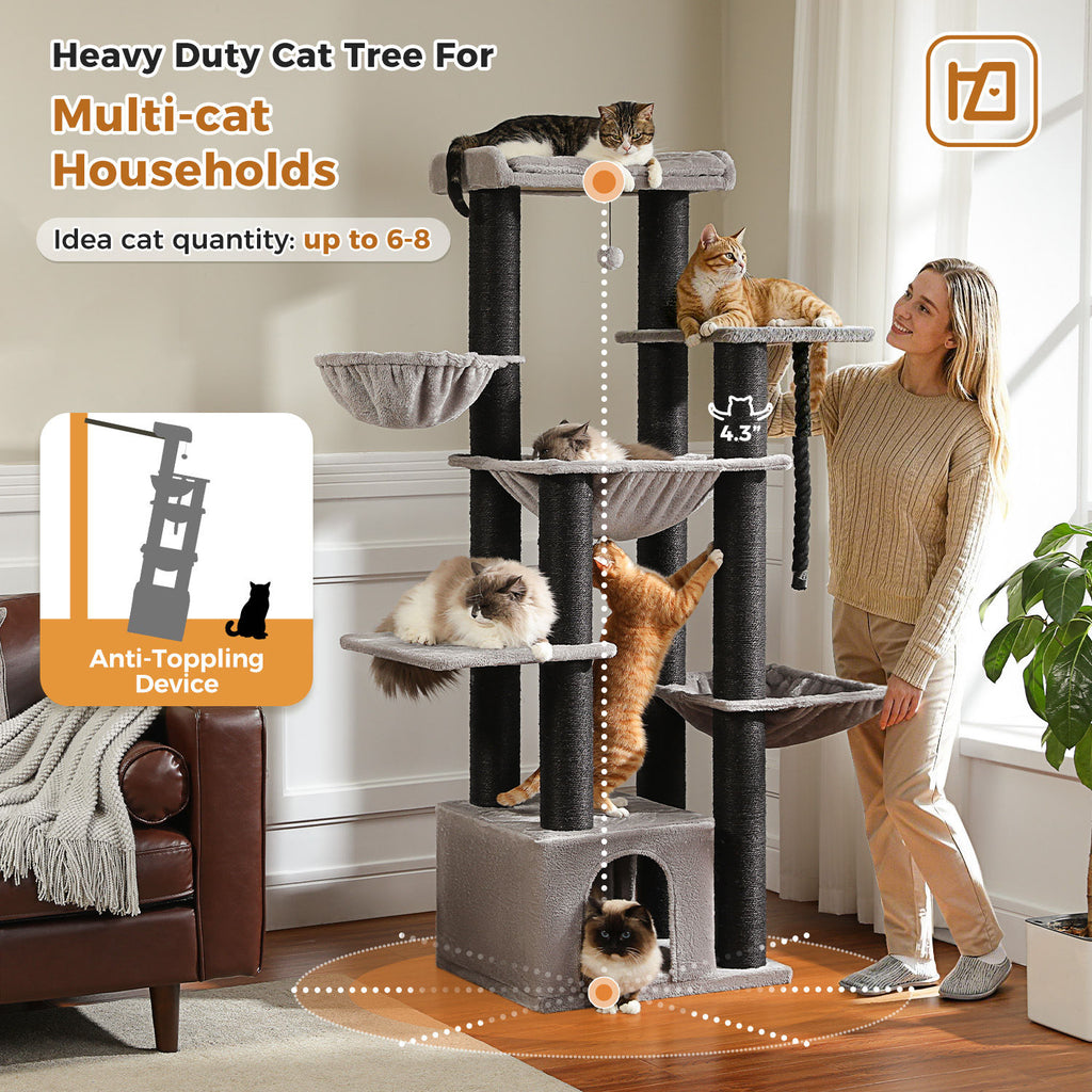 Large Cat Tree with Three Hammocks – Black — detail 6